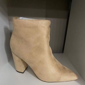 Nude velvet material booties
